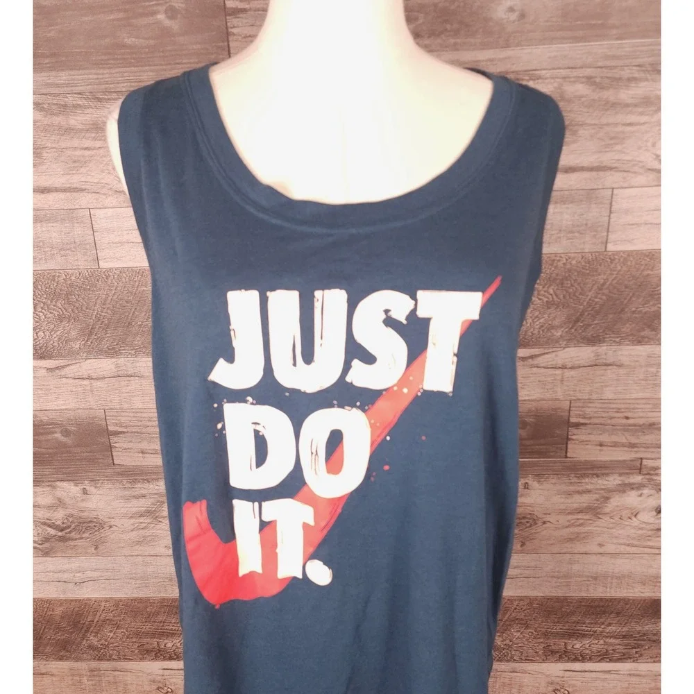 Nike Women Navy Blue Just Do It Graphic Tank Top Sleeveless Racerback Large